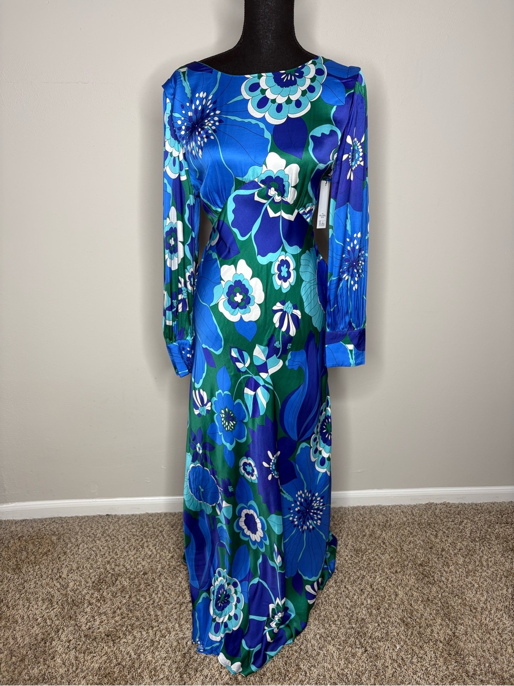 RIXO Long Sleeve Floral Maxi Dress in Blue and Green - Picture 2 of 4